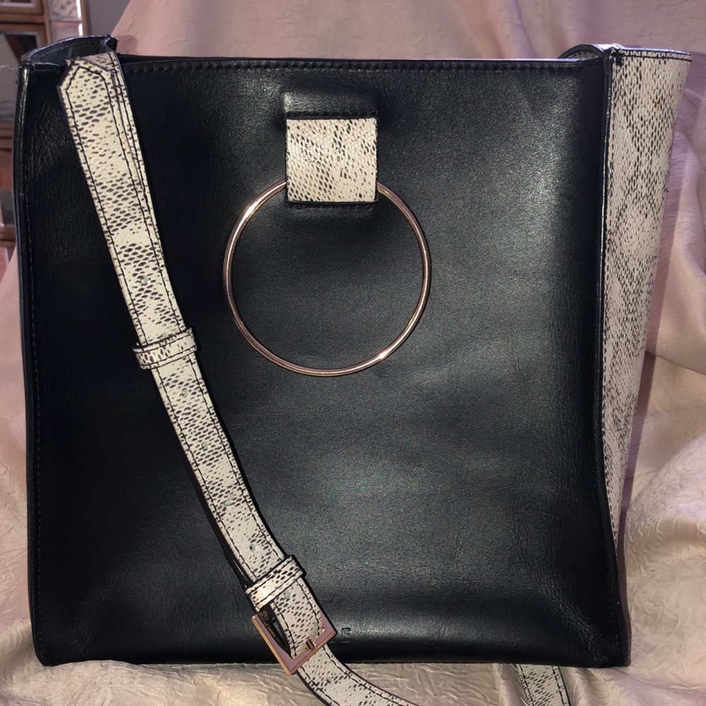 FINAL DAYS-STORE CLOSING Able Leather Black w Faux Snake & Gold Hardware